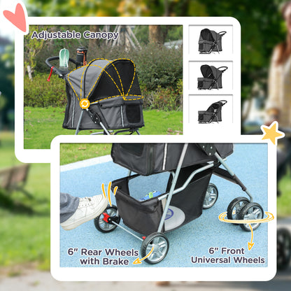 PawHut Foldable Pet Stroller for Small and Miniature Dog in Dark Grey
