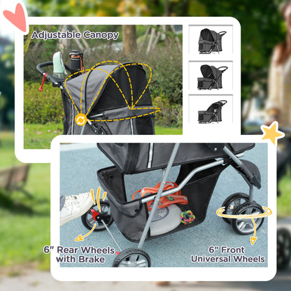 PawHut 3 Wheel Pet Stroller for Small and Miniature Dogs in Charcoal Grey